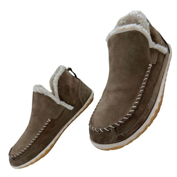 L.L. Bean Suede Leather Sherpa Lined Mountain Slipper Moccasin Ankle Boots Women - Picture 2 of 9
